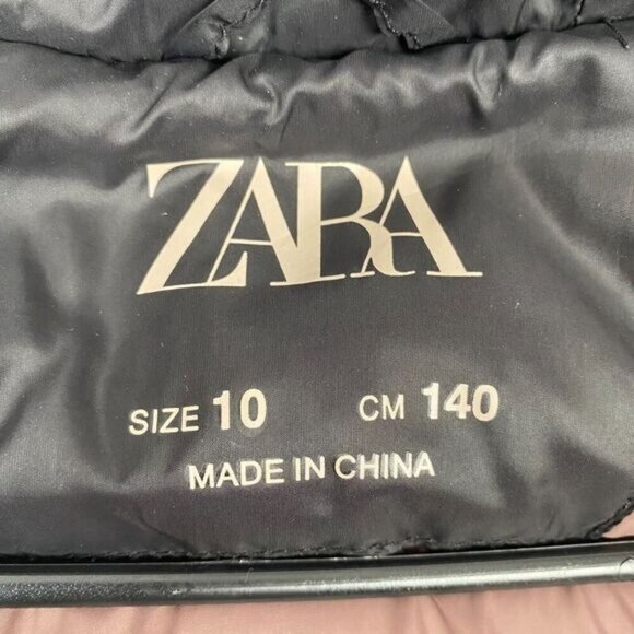 Zara Woman Black Down Zip Up Puffer Jacket Size 10 Winter Coat Hooded - Picture 9 of 16